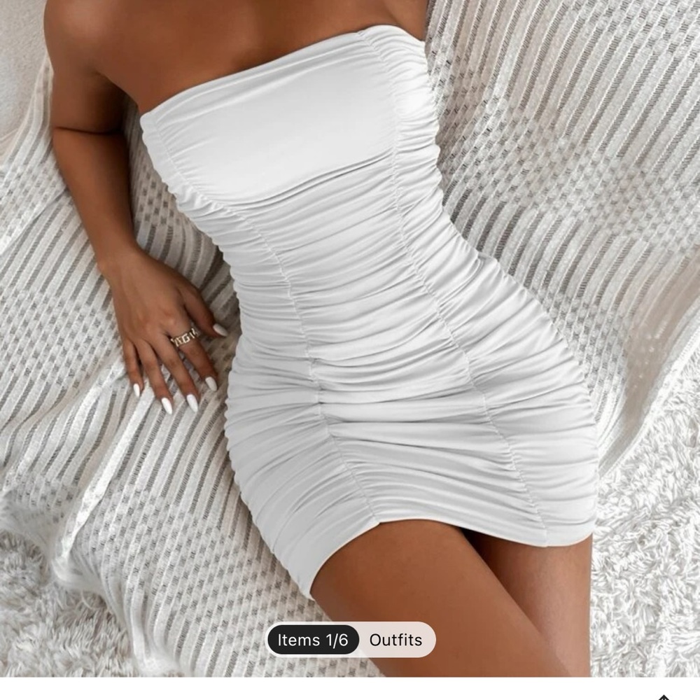 White ruched strapless dress!